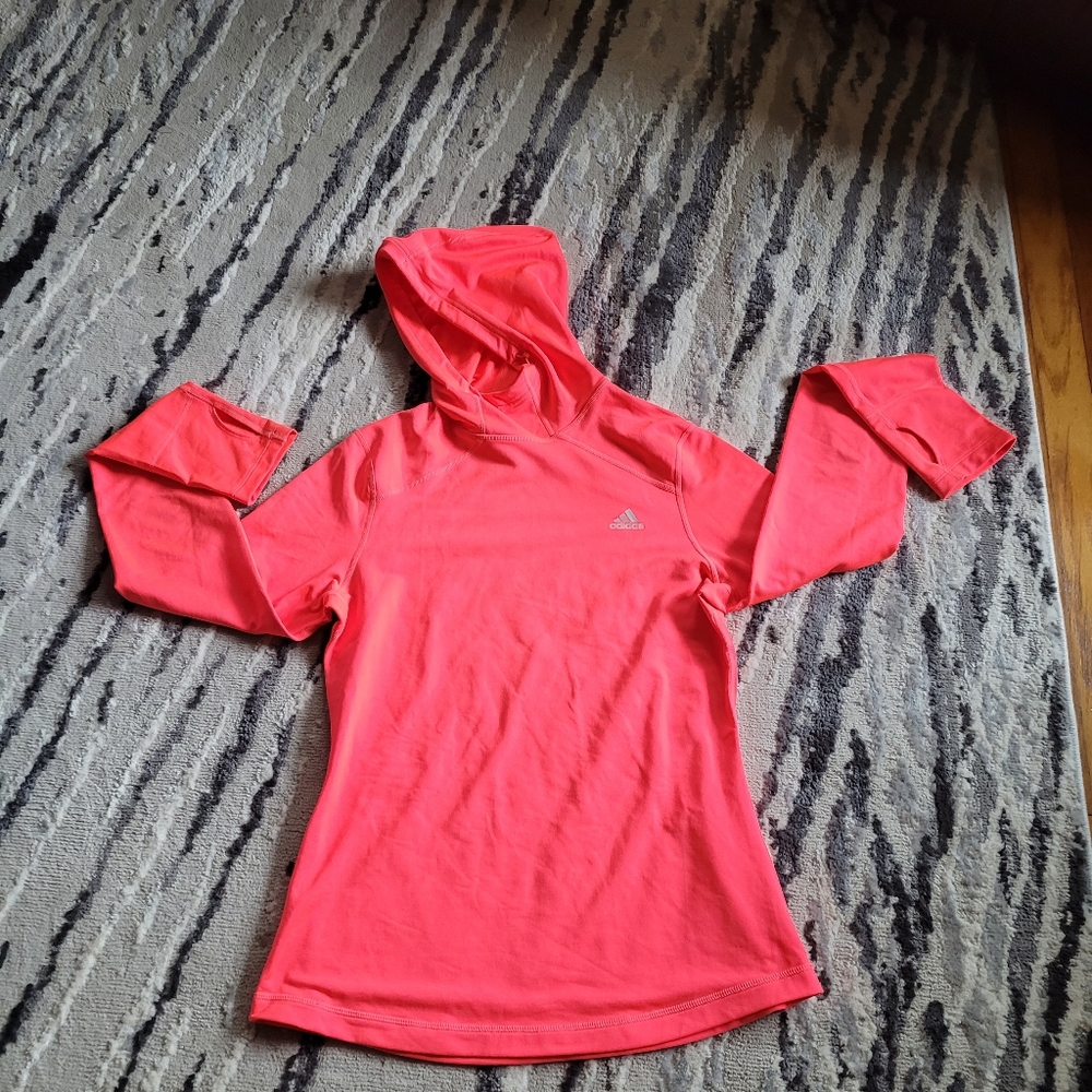 Adidas Climawarm Techfit Hot Pink pull over running thumbholes hoodie, sz med